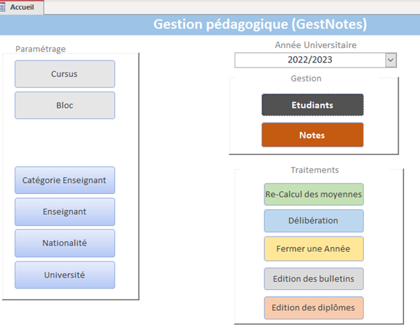 developpement application gestion bulletins de notes ecole